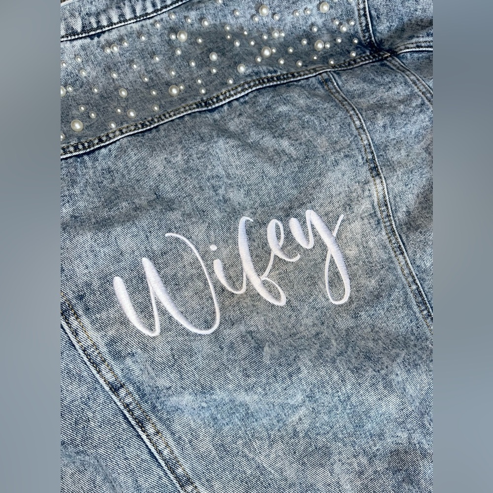 Denim Jacket with Pearl Accents